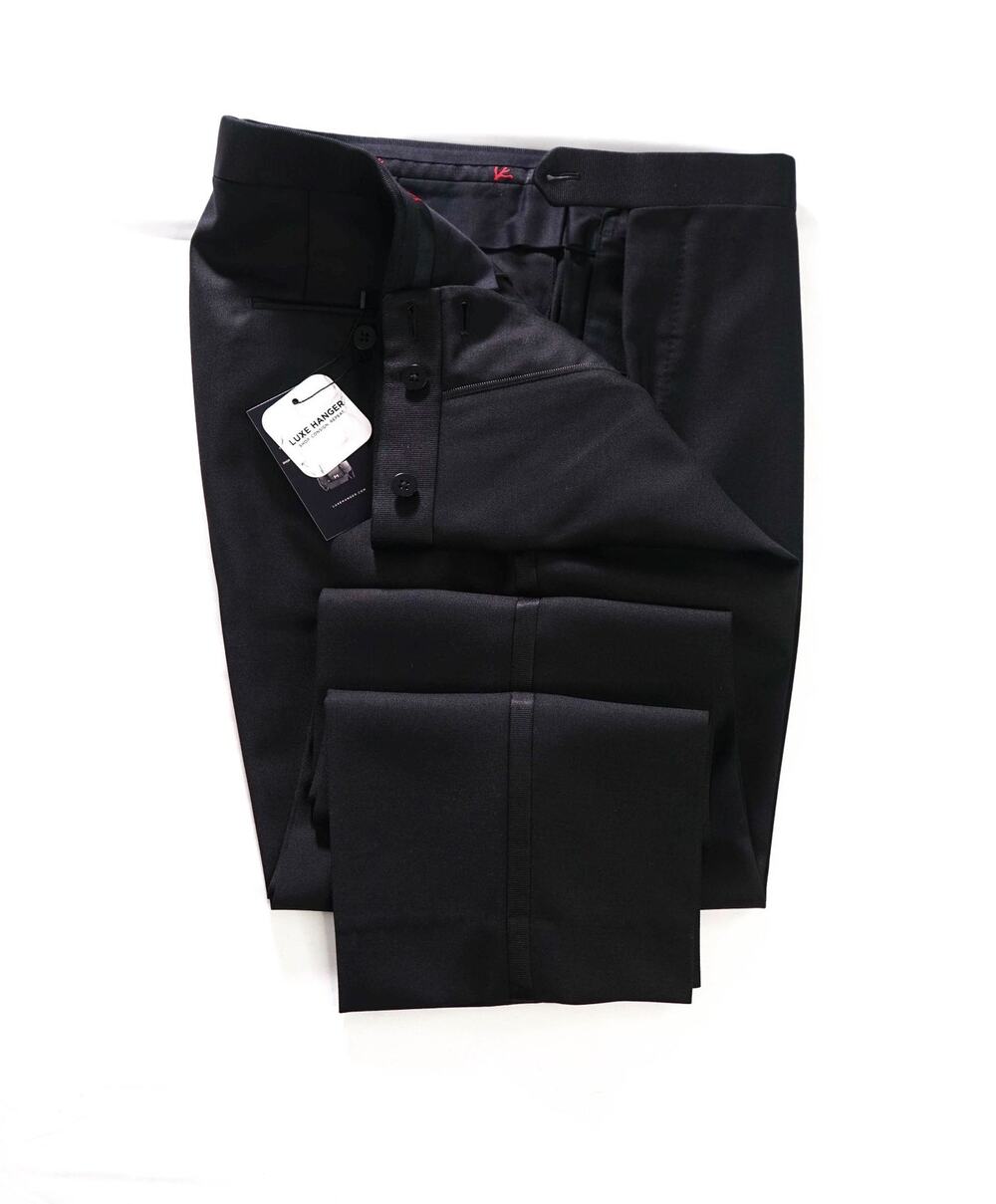 $995 ISAIA - Black Wool/Mohair Tuxedo Pants - 35W
